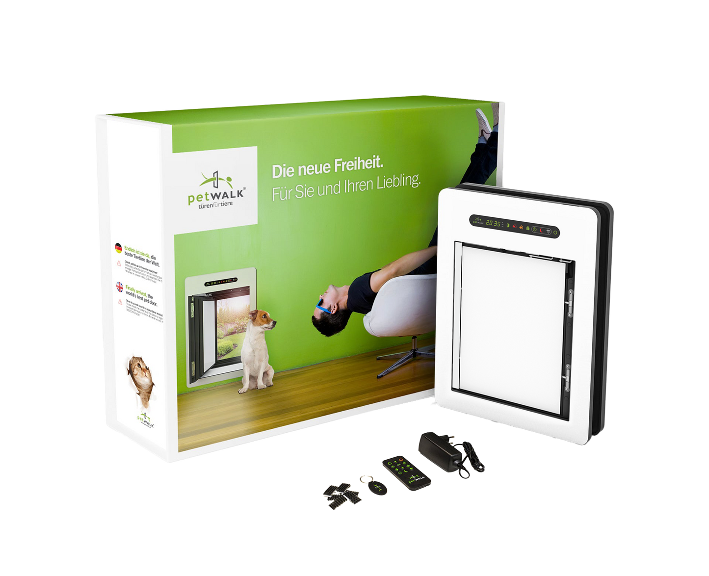 petWALK Türmodul medium mit Verpackung, Chip, Fernbedienung und Zubehör