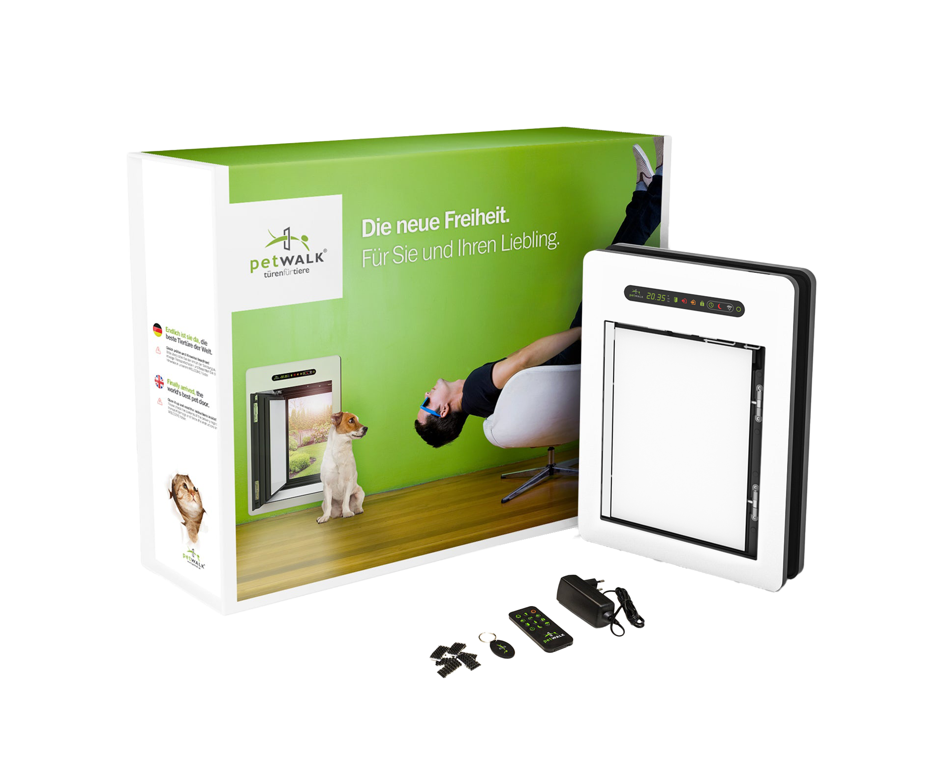 petWALK Türmodul medium mit Verpackung, Chip, Fernbedienung und Zubehör